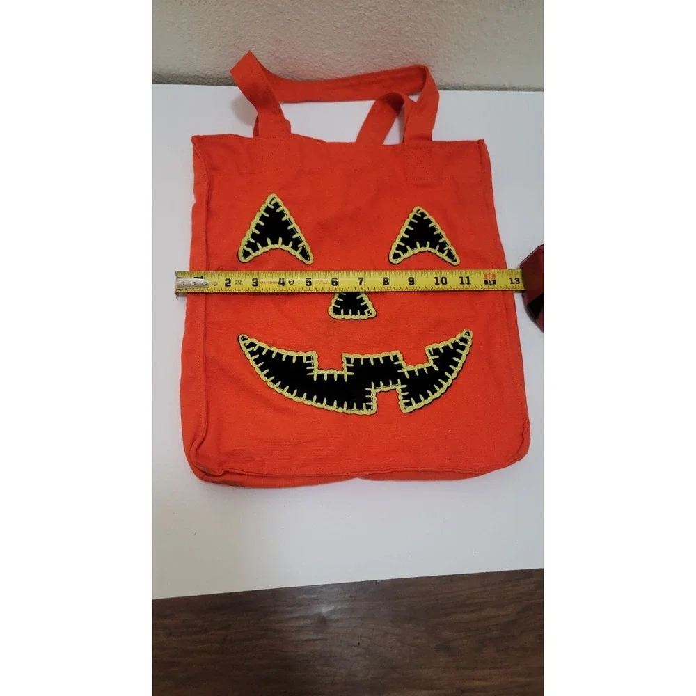 Halloween Trick Or Treat Bags Set - Purple Cat & Orange Pumpkin Design With Hand